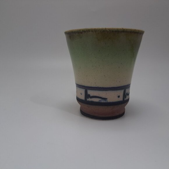 Studio Artisan Pottery Mug Green Brown Glaze Line Accent Coffee Cup Rustic - Picture 6 of 14